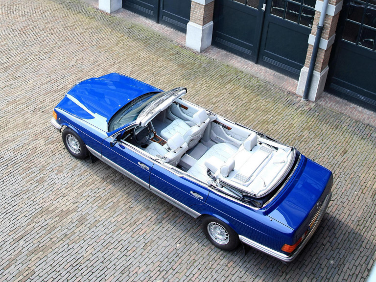 Mercedes Classe S W126 cabriolet 4 portes Caruna vue AR 1985 - photo source inconnu