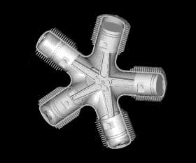 Vue animée d'un moteur en étoile - source Wikipedia Commons ; auteur : Duk, le 10 novembre 2004