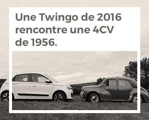 Une twingo de 2016 rencontre une 4CV de 1956